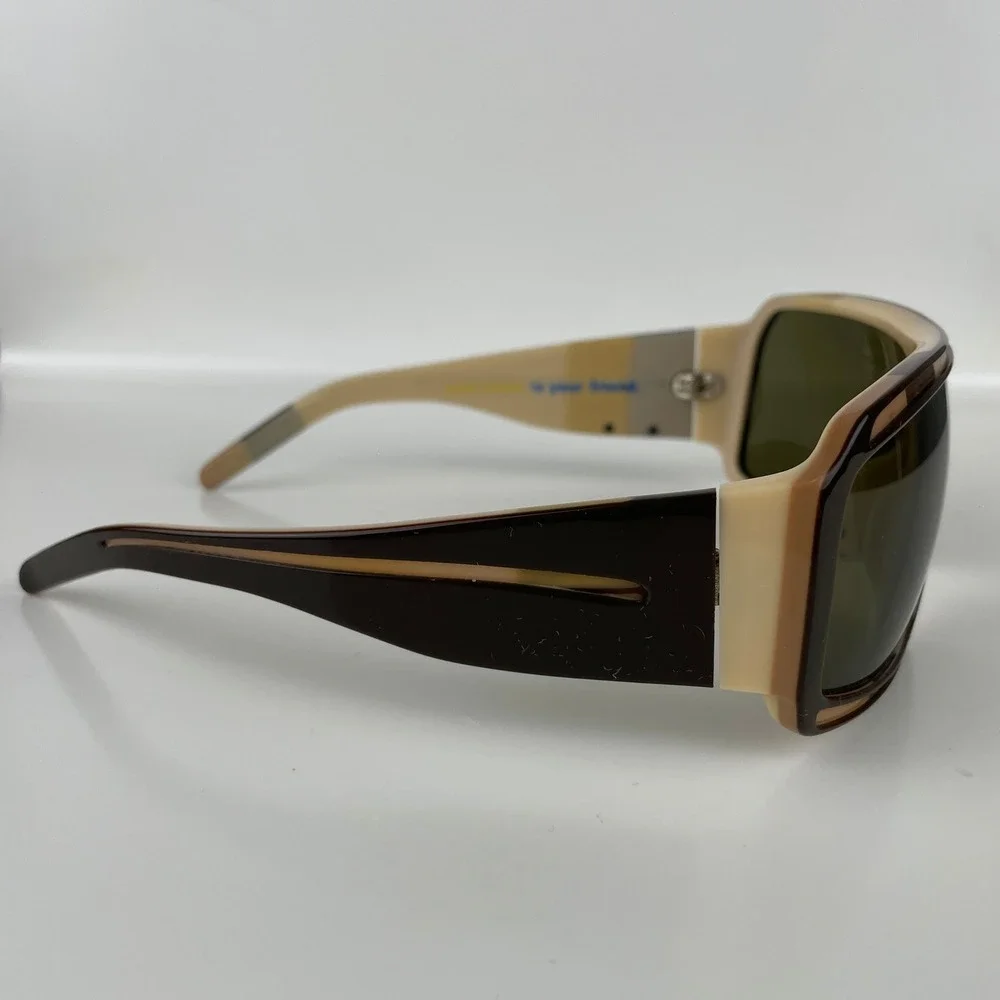 Paul Frank Neat Neat Neat Shield Sunglasses Choc Stp Brown Tan Wrap Y2K Retro
